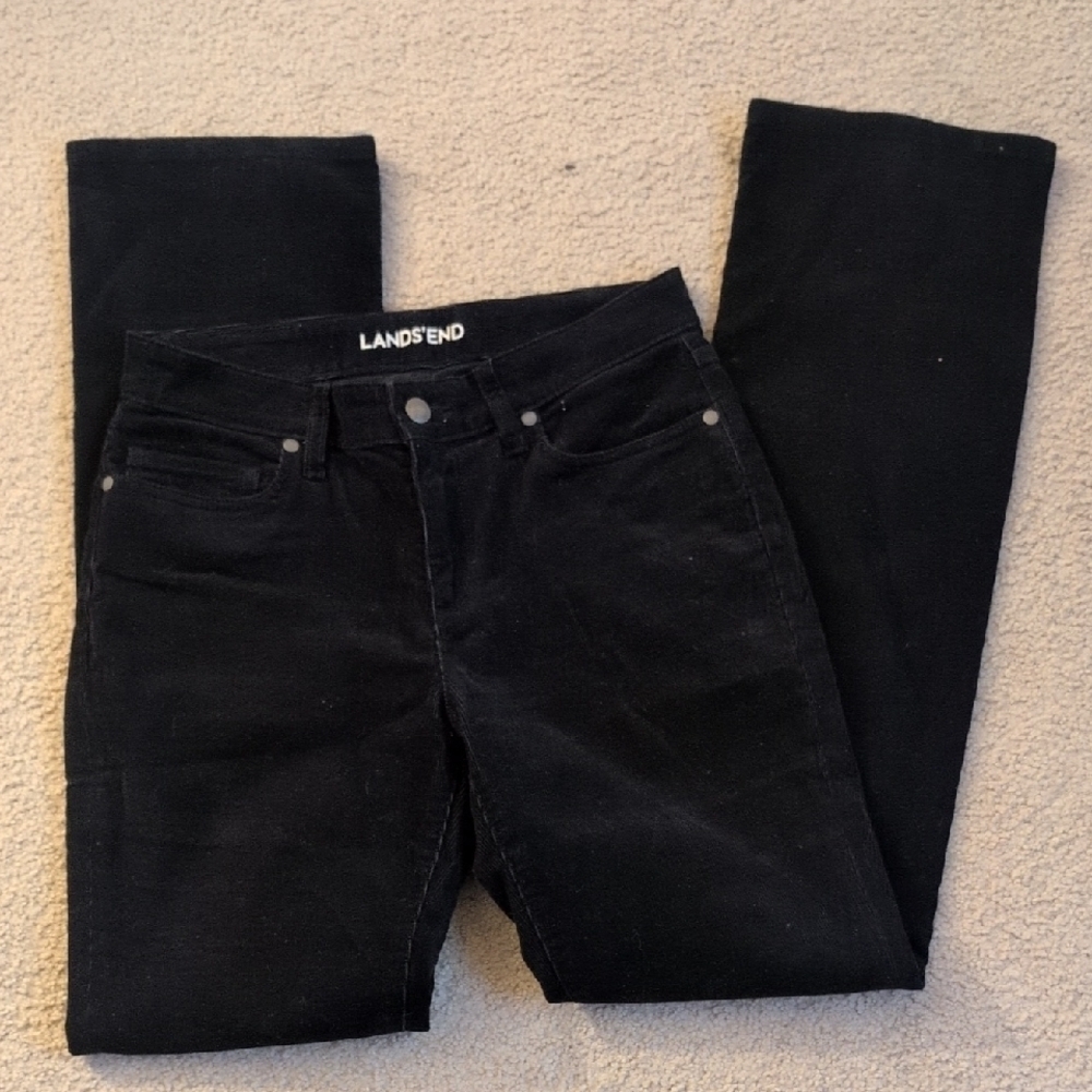 Lands' End Black Corduroy Mid Rise Semi Bootcut Pants Size 4